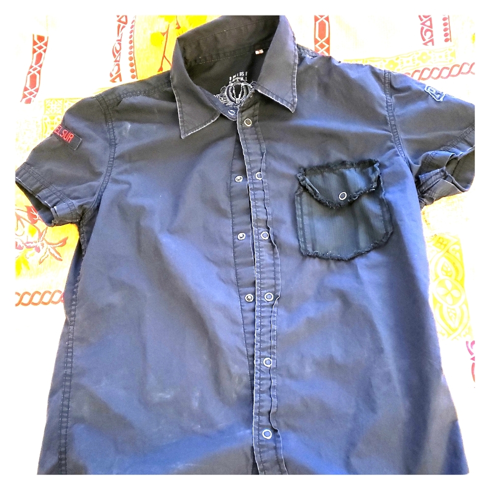 Black esprit snap button work shirt short sleeved